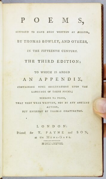 Pirages Chatterton Poems Supposed To Have Been Written By Thomas 